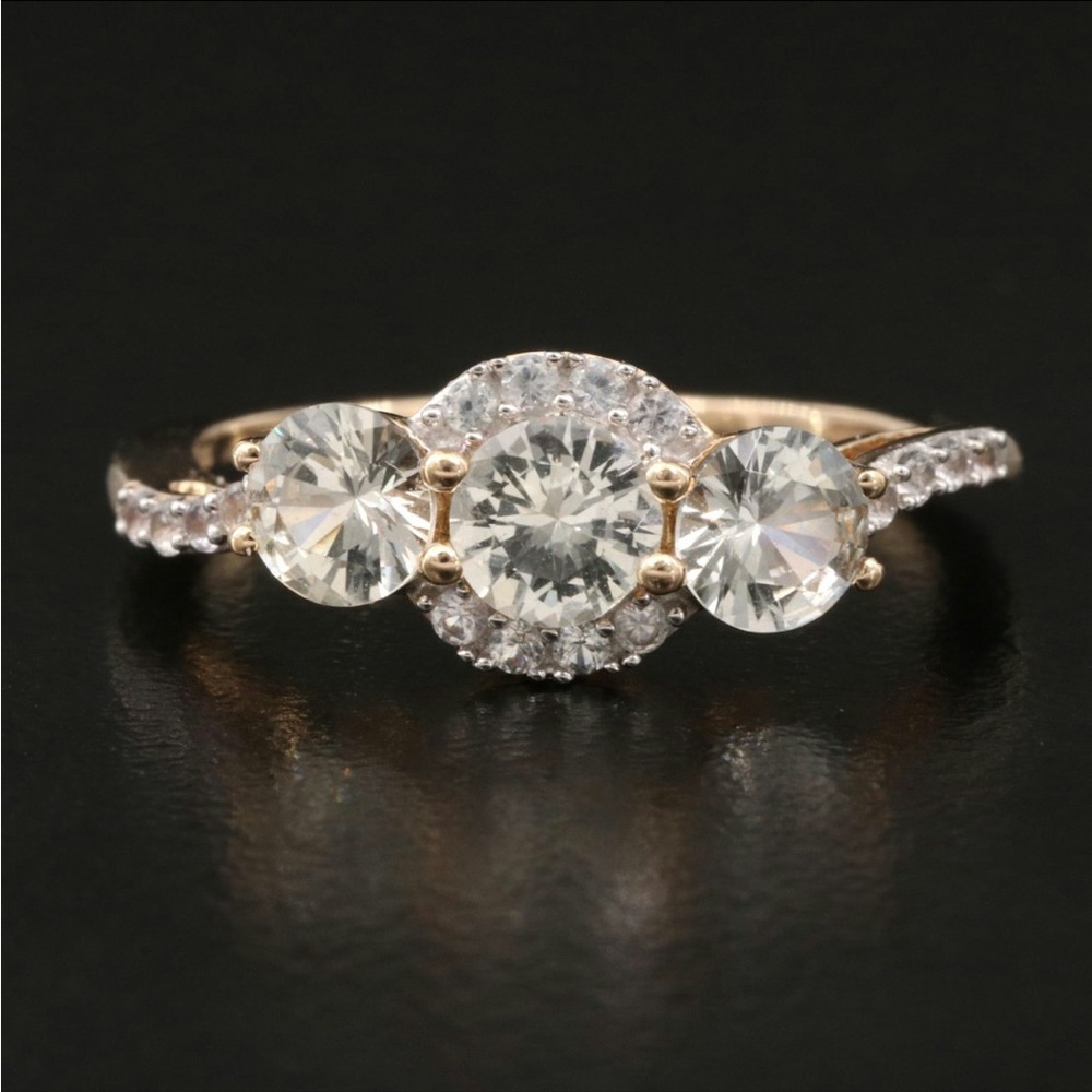 Sapphire and white topaz 9k gold ring
